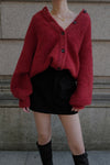 Poodle knit cardigan - Red