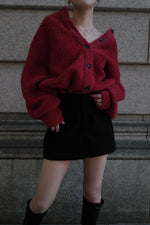 Poodle knit cardigan - Red