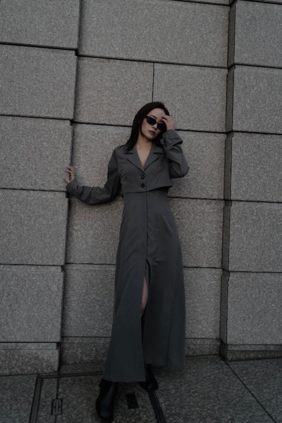 Back ZIP layered onepiece - Gray