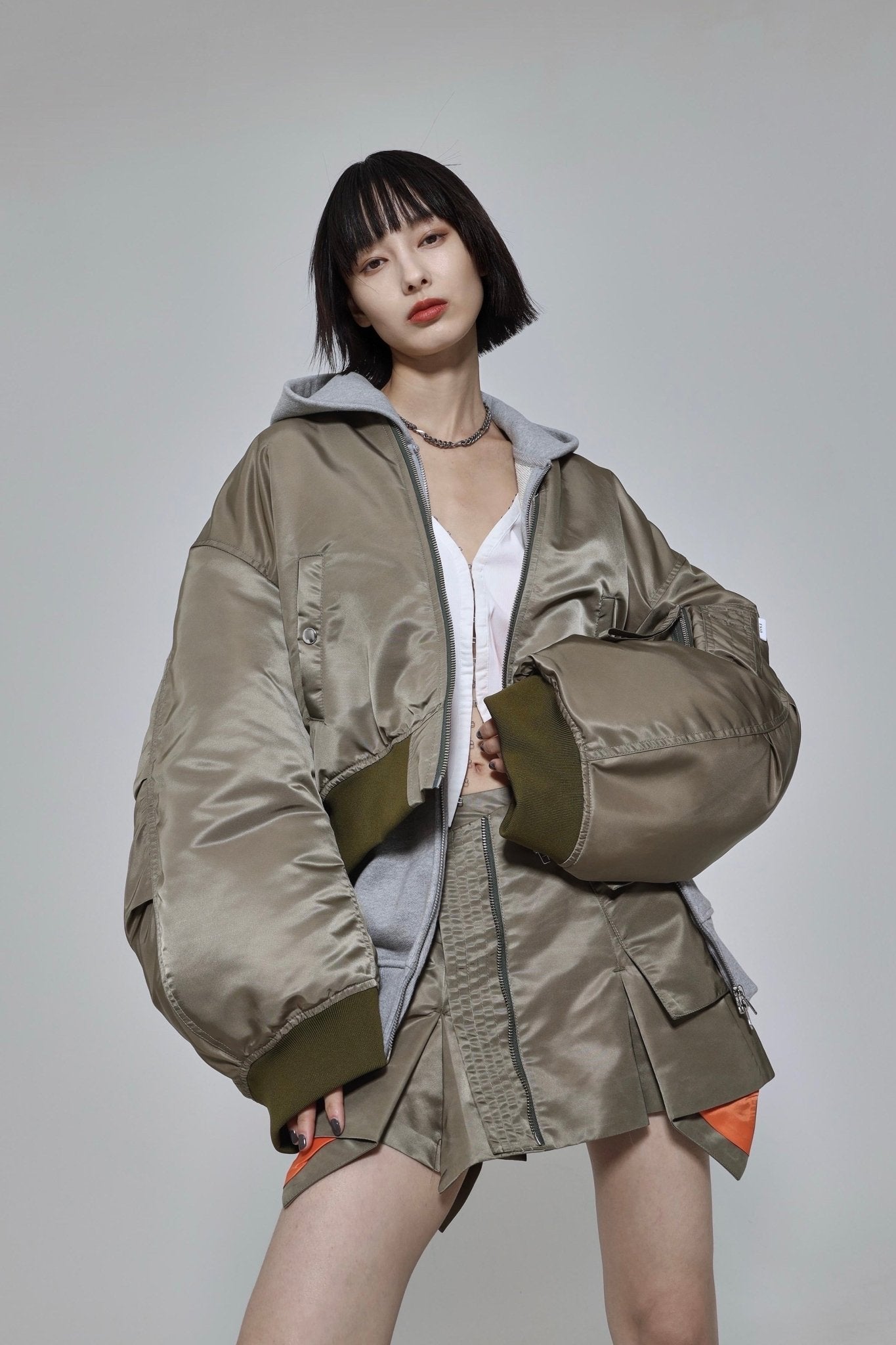 esió エシオ Nylon MA-1 skirt Sサイズ Khaki Nylon MA-1 – ESIÓ official