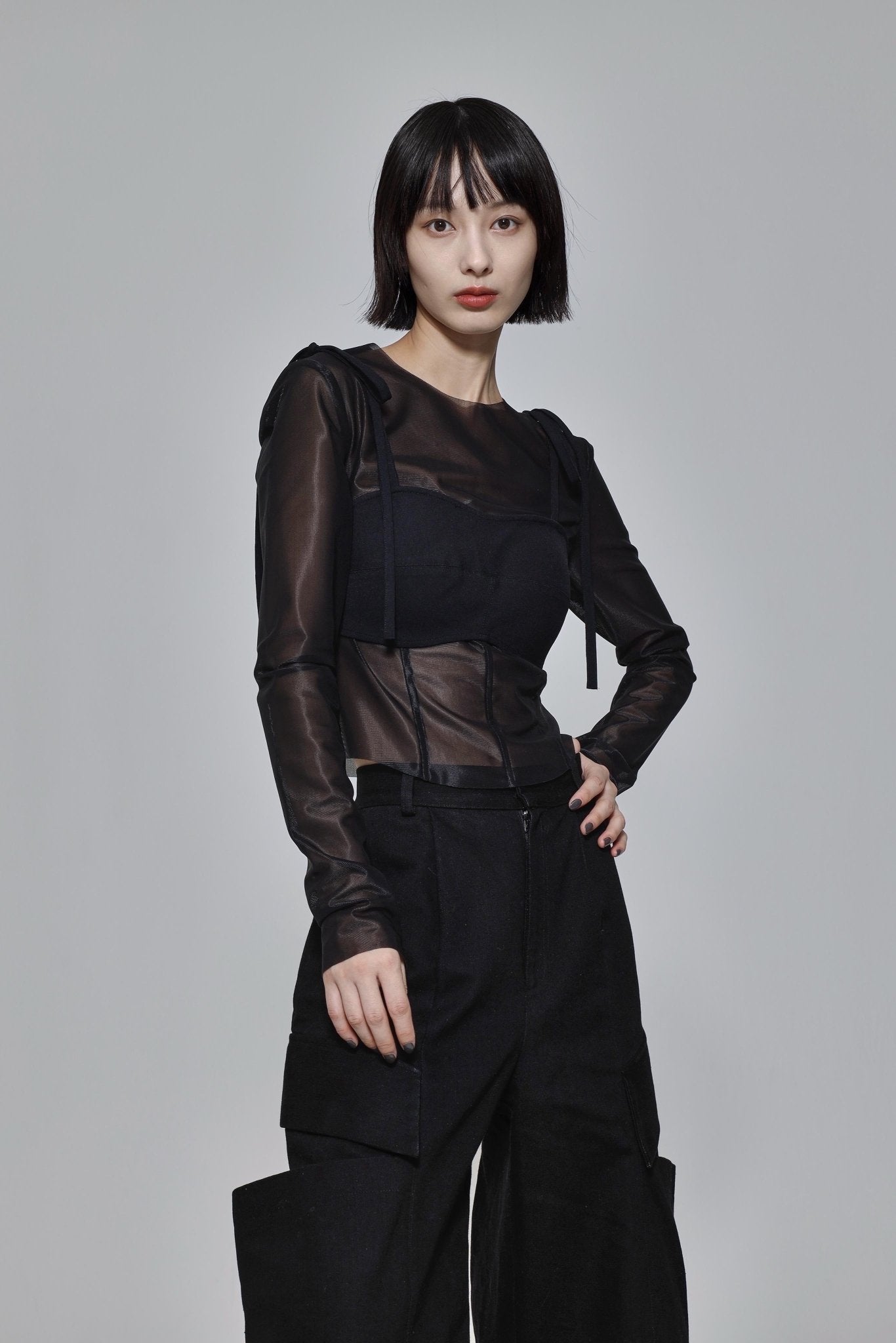 極美品✨ESIO エシオ シアービスチェドッキングトップス 黒 フリーサイズ Sheer docking top – ESIÓ official