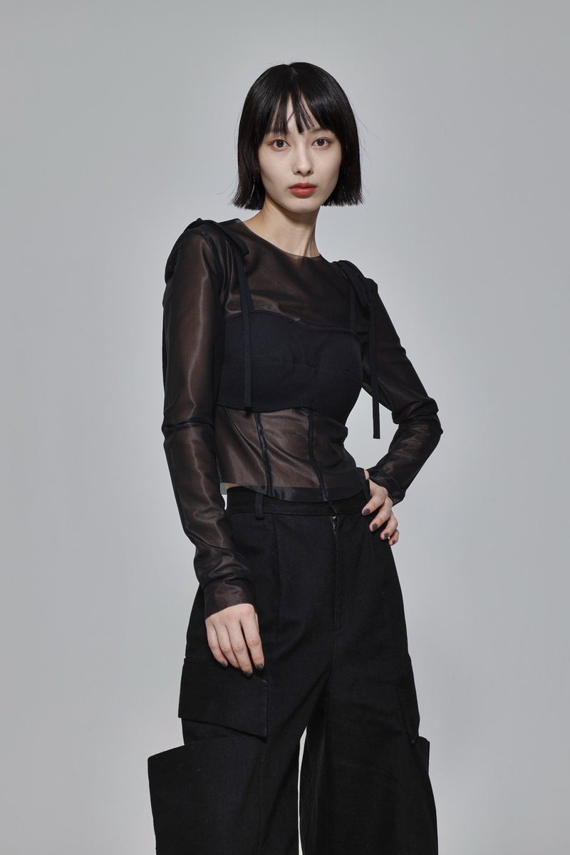 極美品✨ESIO エシオ シアービスチェドッキングトップス 黒 フリーサイズ Sheer docking top – ESIÓ official