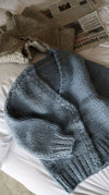 Round hand-knit cardigan - Blue