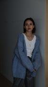 Round hand-knit cardigan - Blue