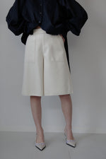 Knit melton half  pants - white