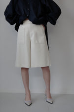 Knit melton half  pants - white