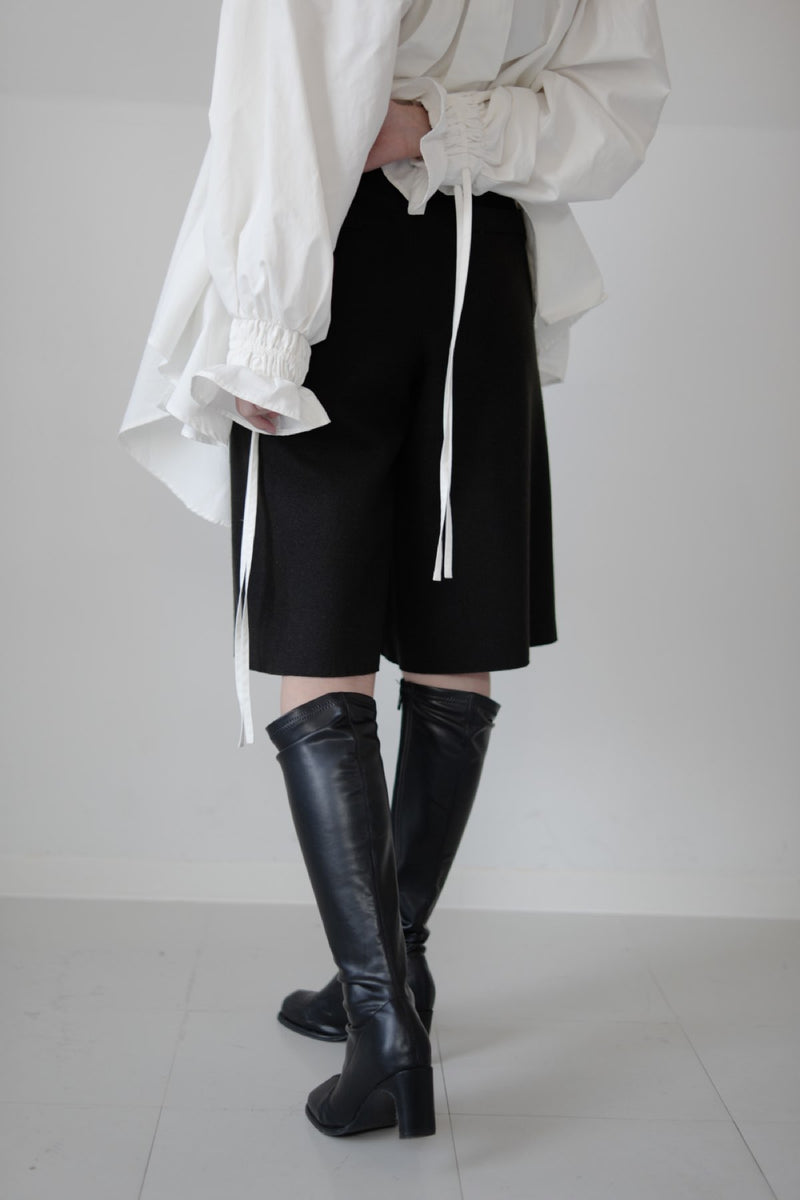 Knit melton half  pants - black