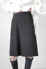 Knit melton half  pants - black