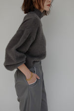 Back open shaggy knit - Dark Glay
