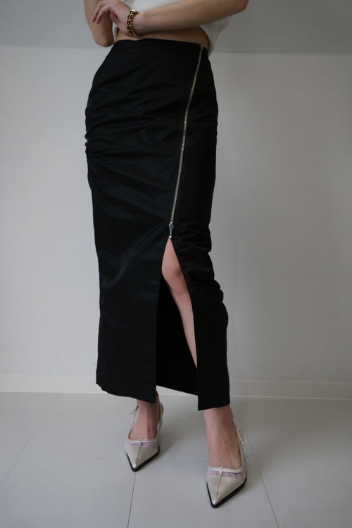 Bare zip gather skirt - black