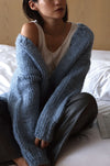 Round hand-knit cardigan - Blue