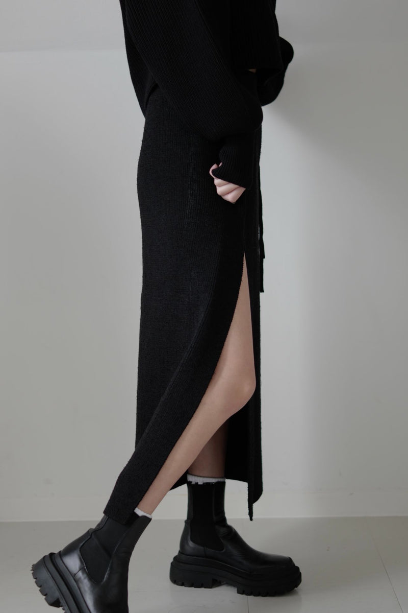 Bold slit knit skirt - Black