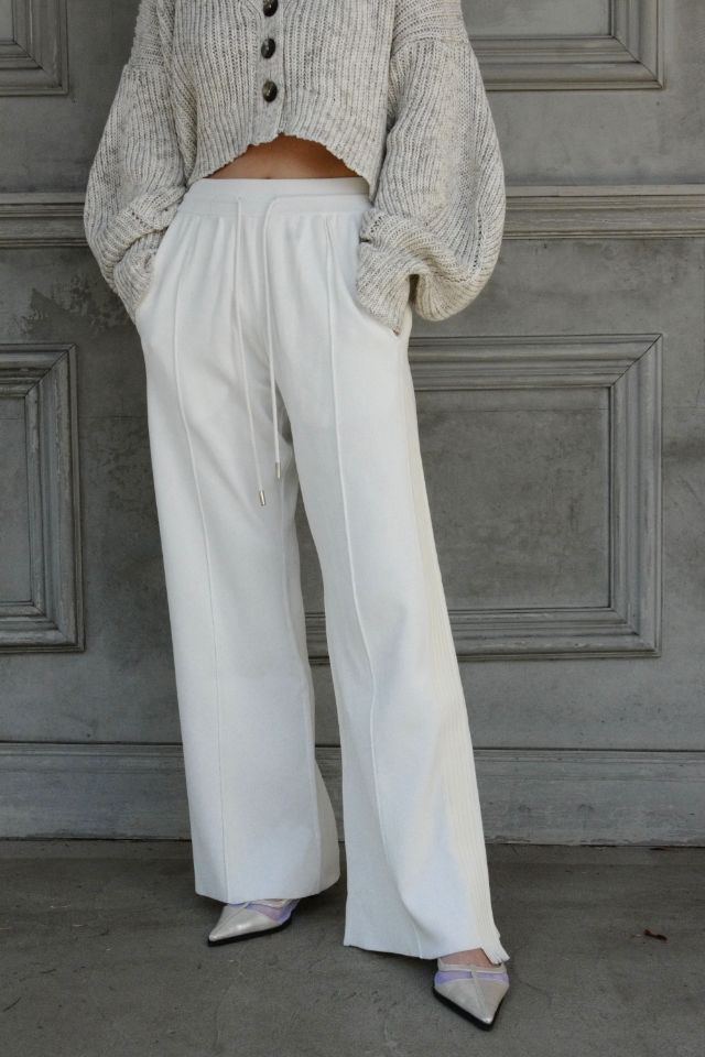 Rib line knit pants - white