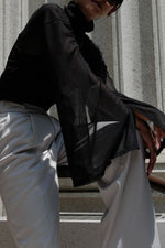Slit sleeve sheer tops - Black