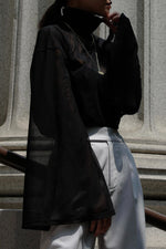 Slit sleeve sheer tops - Black
