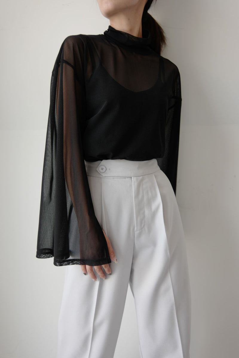 Slit sleeve sheer tops - Black