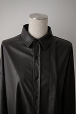 Dropping tie vegan leather shirts - Black