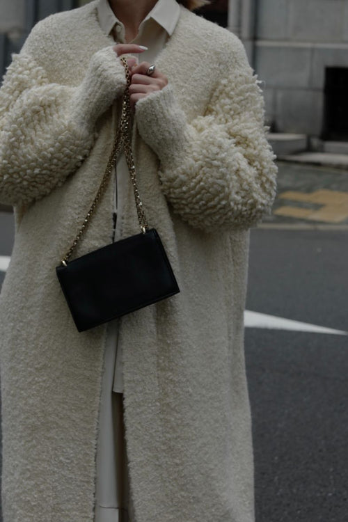 Curly knit loose cardigan - Ivory