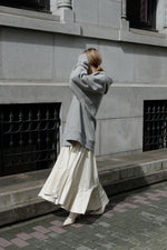 Hem switching vegan leather skirt - White