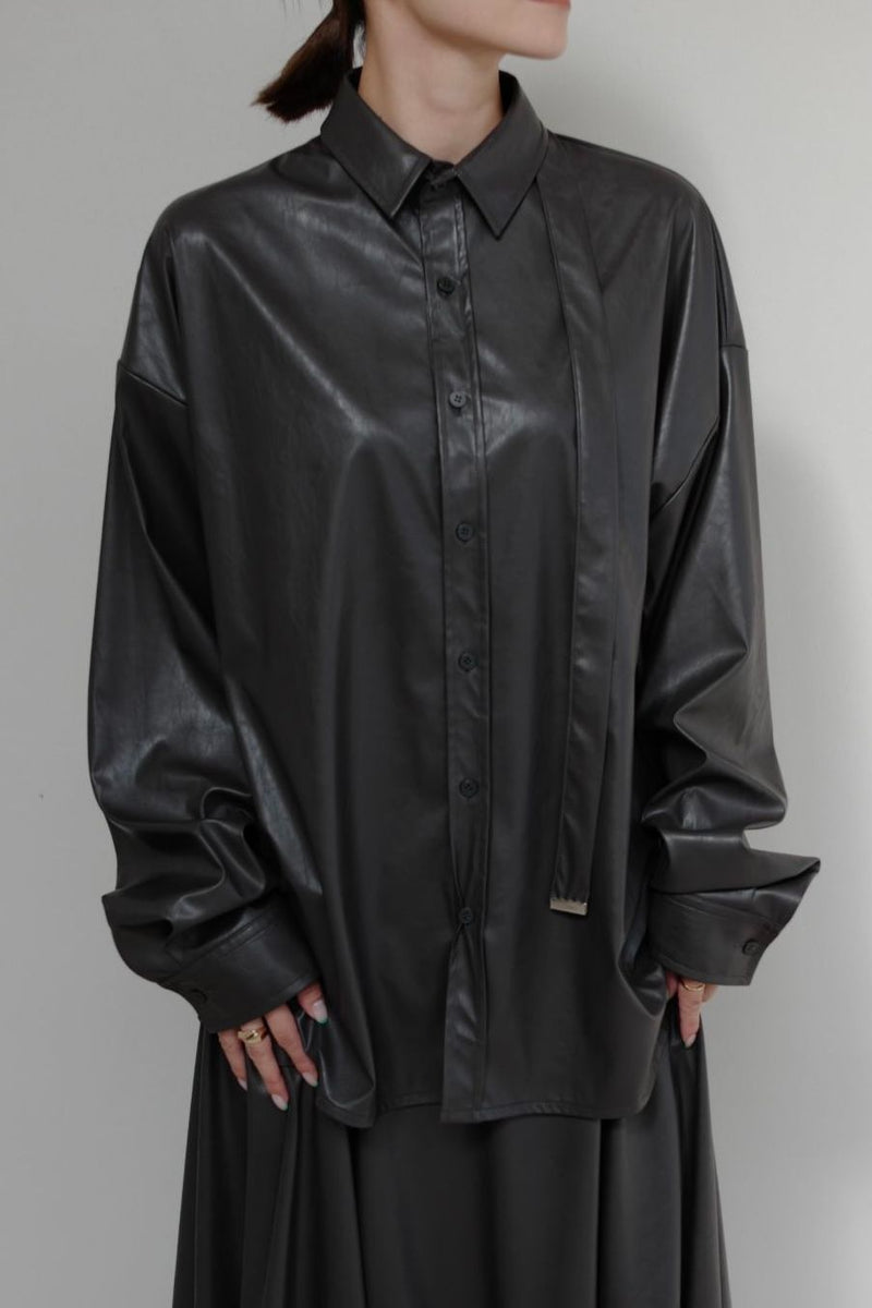 Dropping tie vegan leather shirts - Black