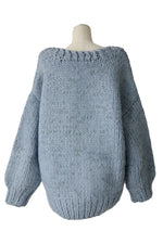 Round hand-knit cardigan - Blue