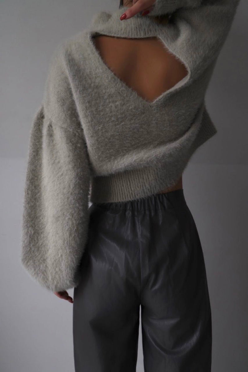Back open shaggy knit - Light Glay - ESIÓ official