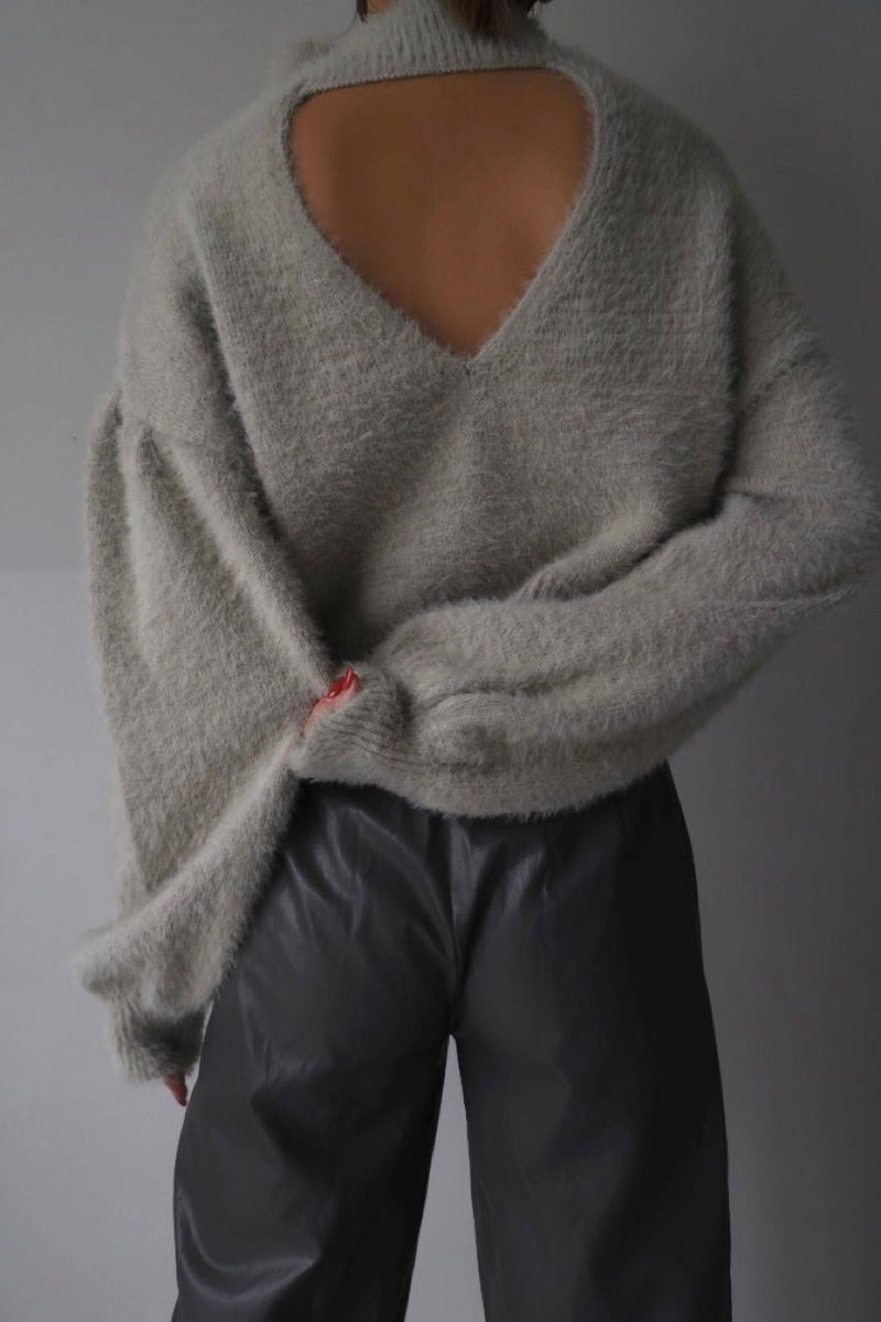 Back open shaggy knit - Light Glay - ESIÓ official